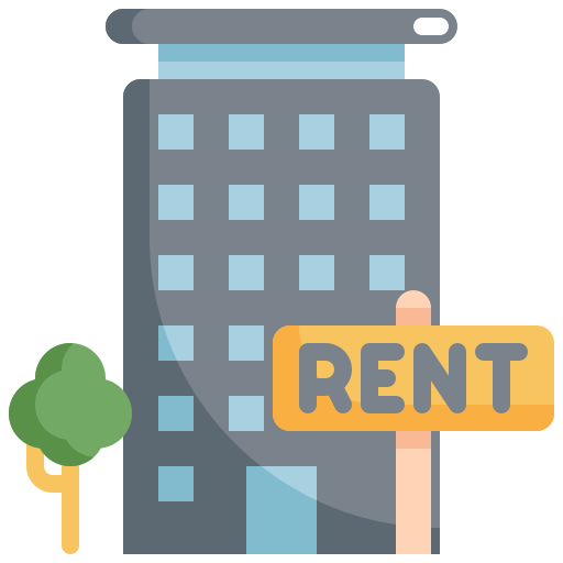 image of an apartment building with rent sign