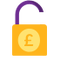 Illustration of an unlocked gold padlock with the pound symbol in the middle